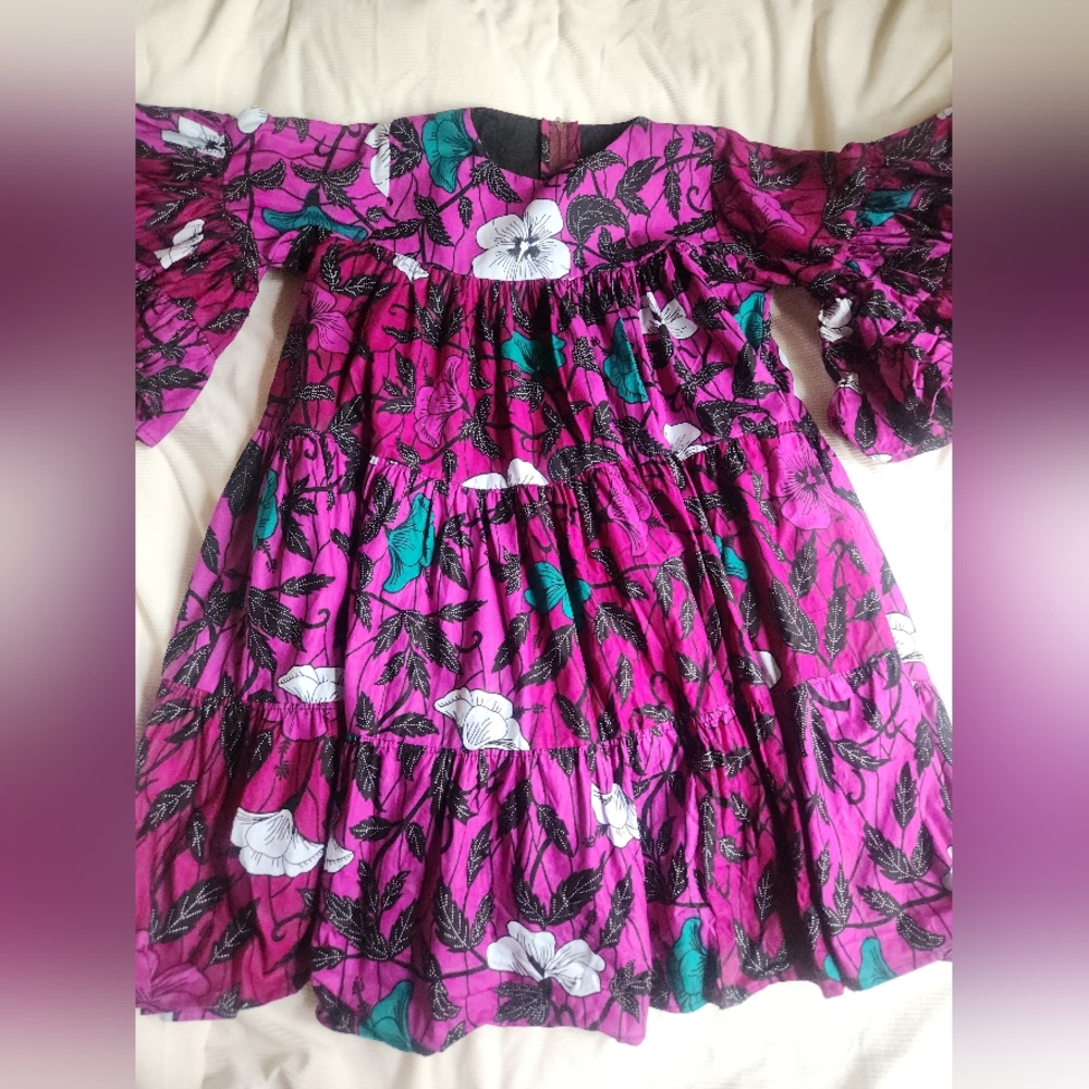 Voluminous Hibiscus Flowers Prints Cotton Tiered Dress Floral Purple Sz 6/8 NWOT - Picture 16 of 16
